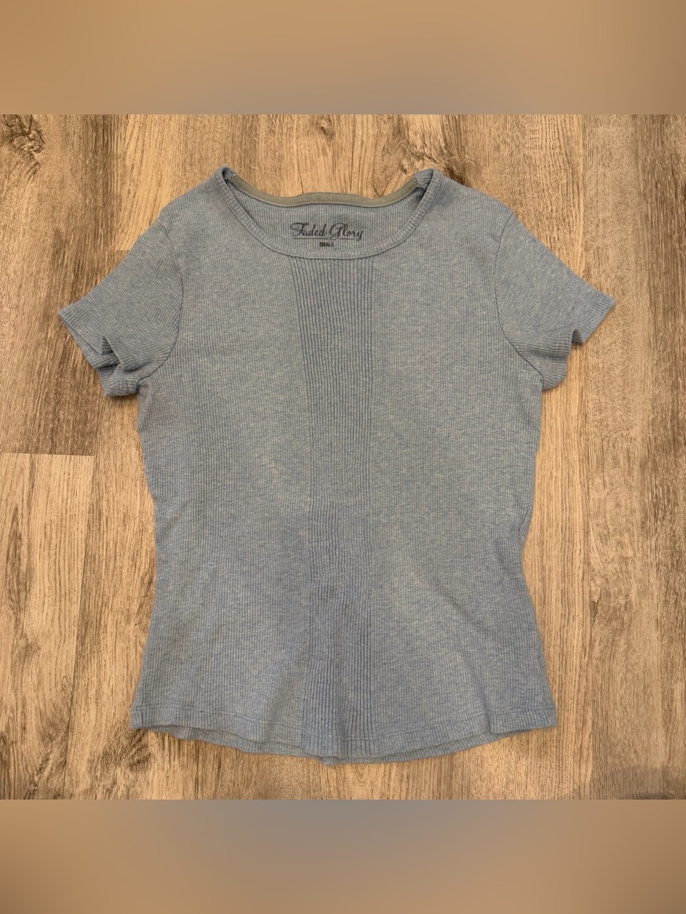 Faded Glory Ribbed Blue Fitted Tee Size S Y2K Basic Top